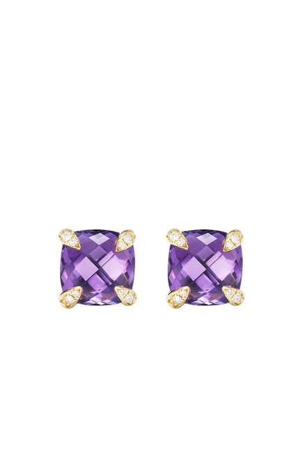 Chatelaine Stud Earrings, 18k Yellow Gold With Amethyst And Diamonds